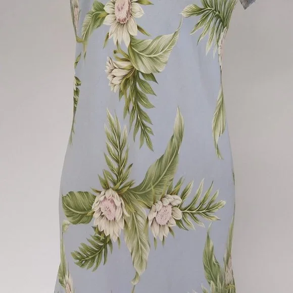 Vintage Kaua'iana Hawaiian Midi Dress Size M Petite Blue Floral Tropical *FLAWS - Picture 3 of 14